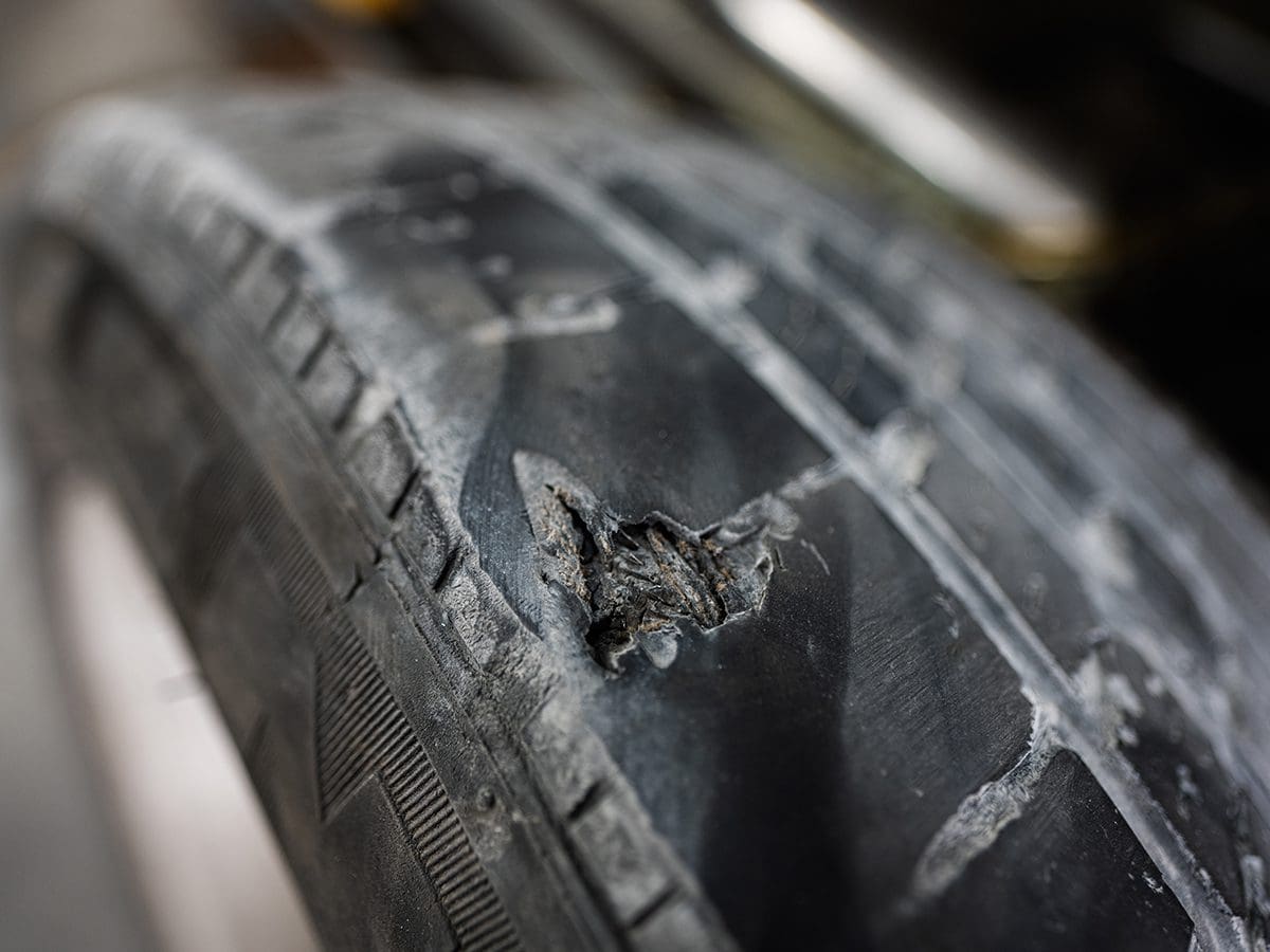 damaged car tire