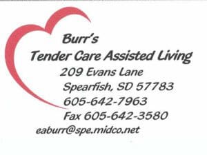 burrs tender care assisted living business card 300x225