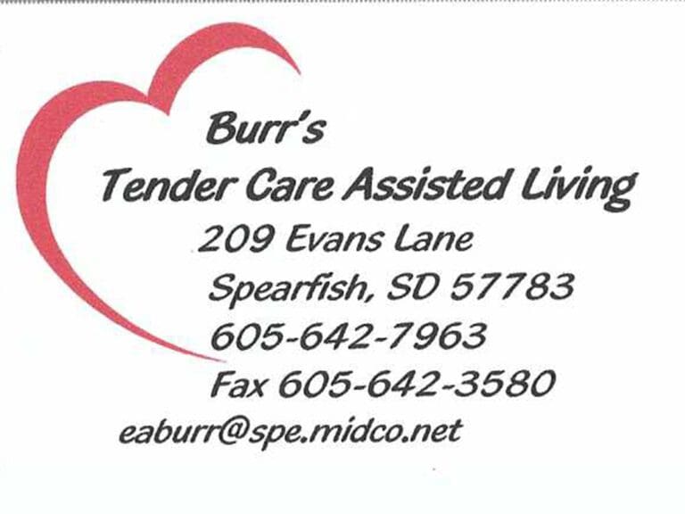 burrs tender care assisted living business card 768x576