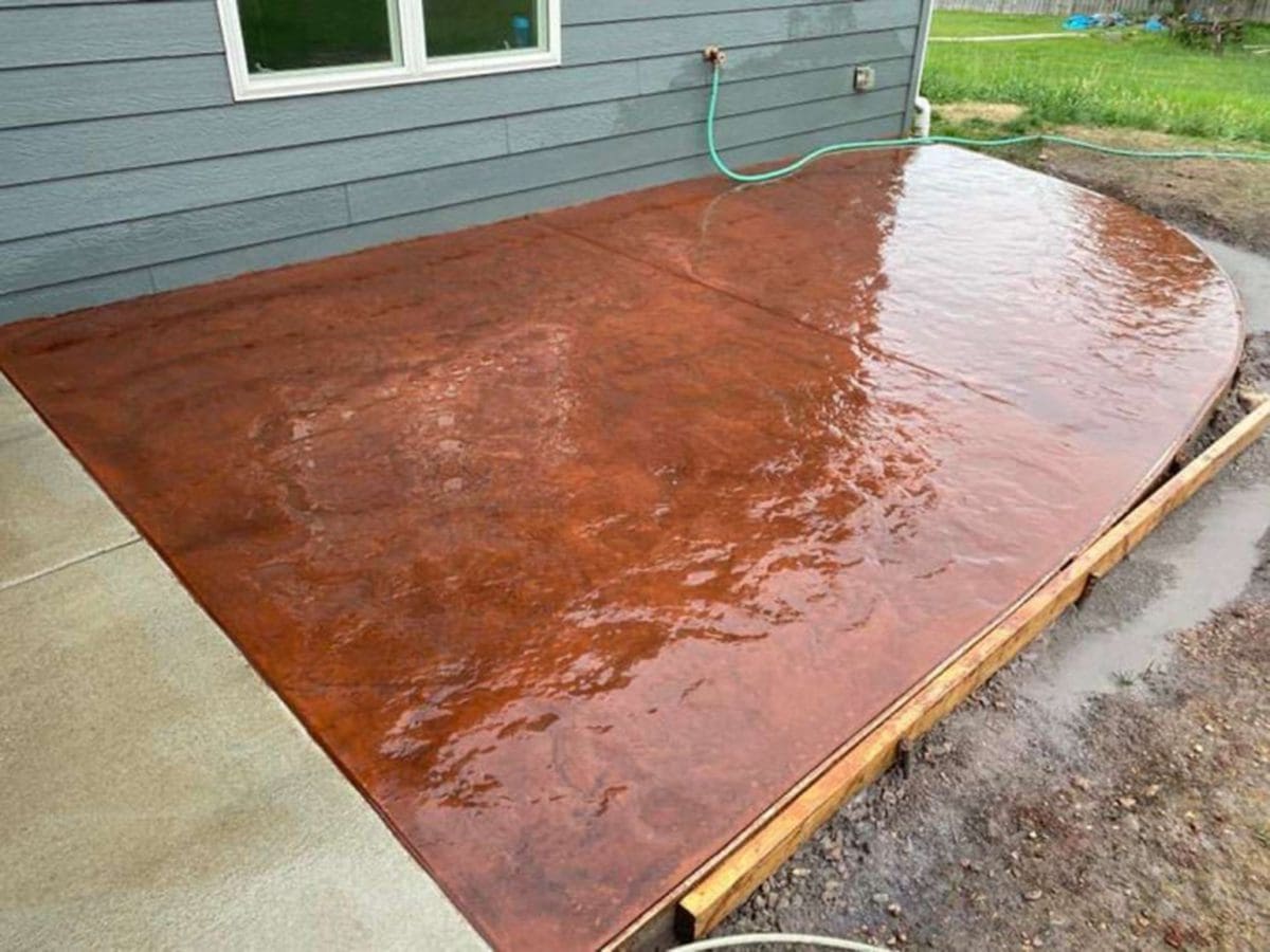 Concrete sidewalk dyed red