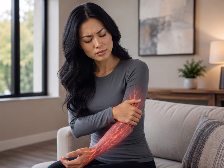 rapid chiro woman dealing with elbow pain 768x576