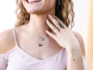 Bezyl Jewerly's Orbit Necklace on model