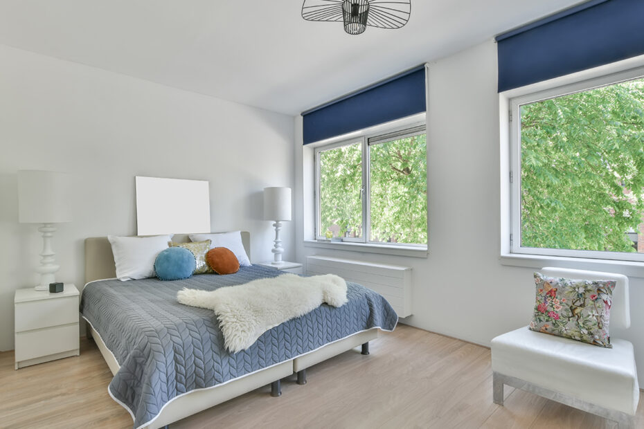 Bedroom with window treatments