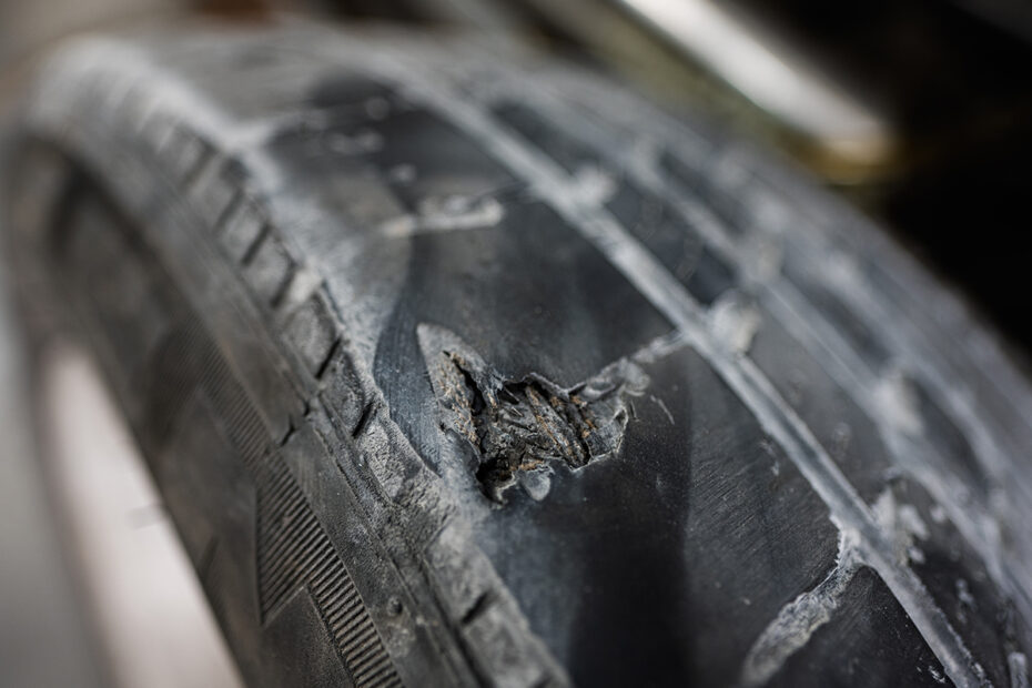 damaged car tire