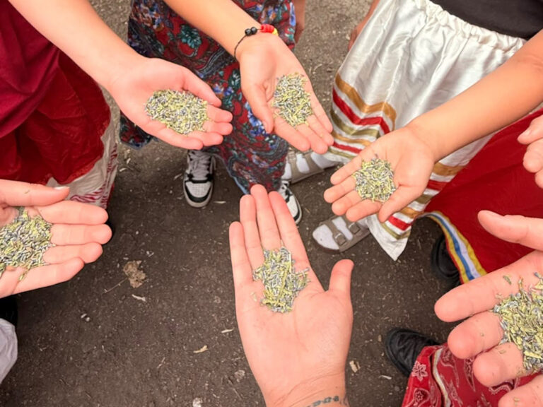 kind hearted womens society holding seeds 768x576