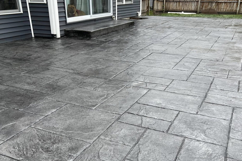 New Era Concrete gray stamped and dyed concrete patio