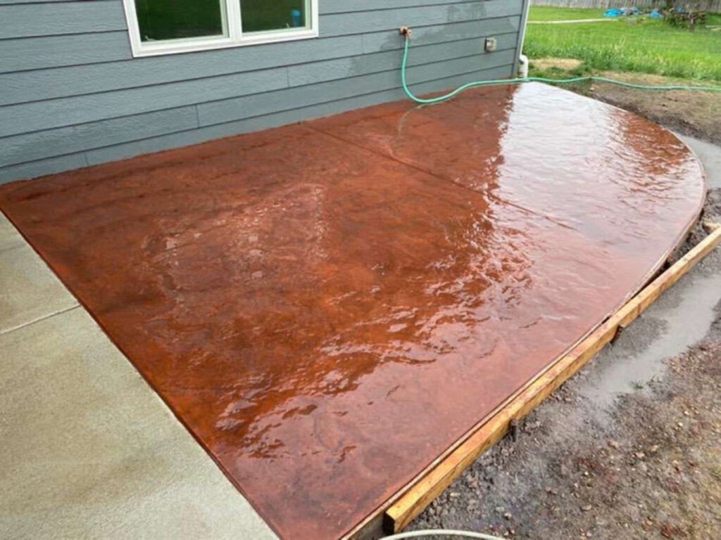 Concrete sidewalk dyed red
