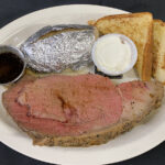 Lazy R Bar & Grill Prime rib dinner with baked potato