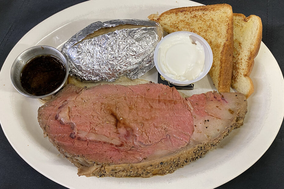 Lazy R Bar & Grill Prime rib dinner with baked potato