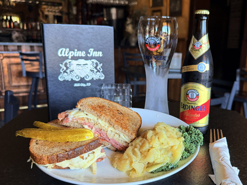 Reuben at Alpine Inn Hill City with German Beer