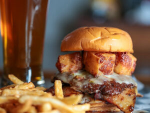 social house burger fries beer 300x225